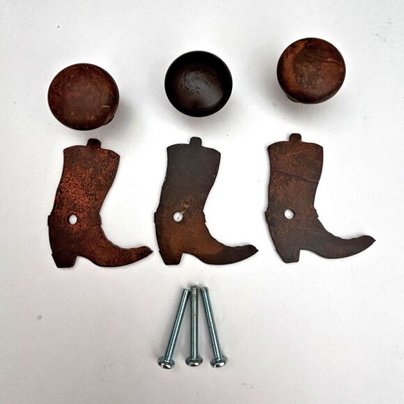 Reversible Cowboy Boot Metal Drawer Knob Natural Rust Patina Cabin Core Rustic - Picture 6 of 6